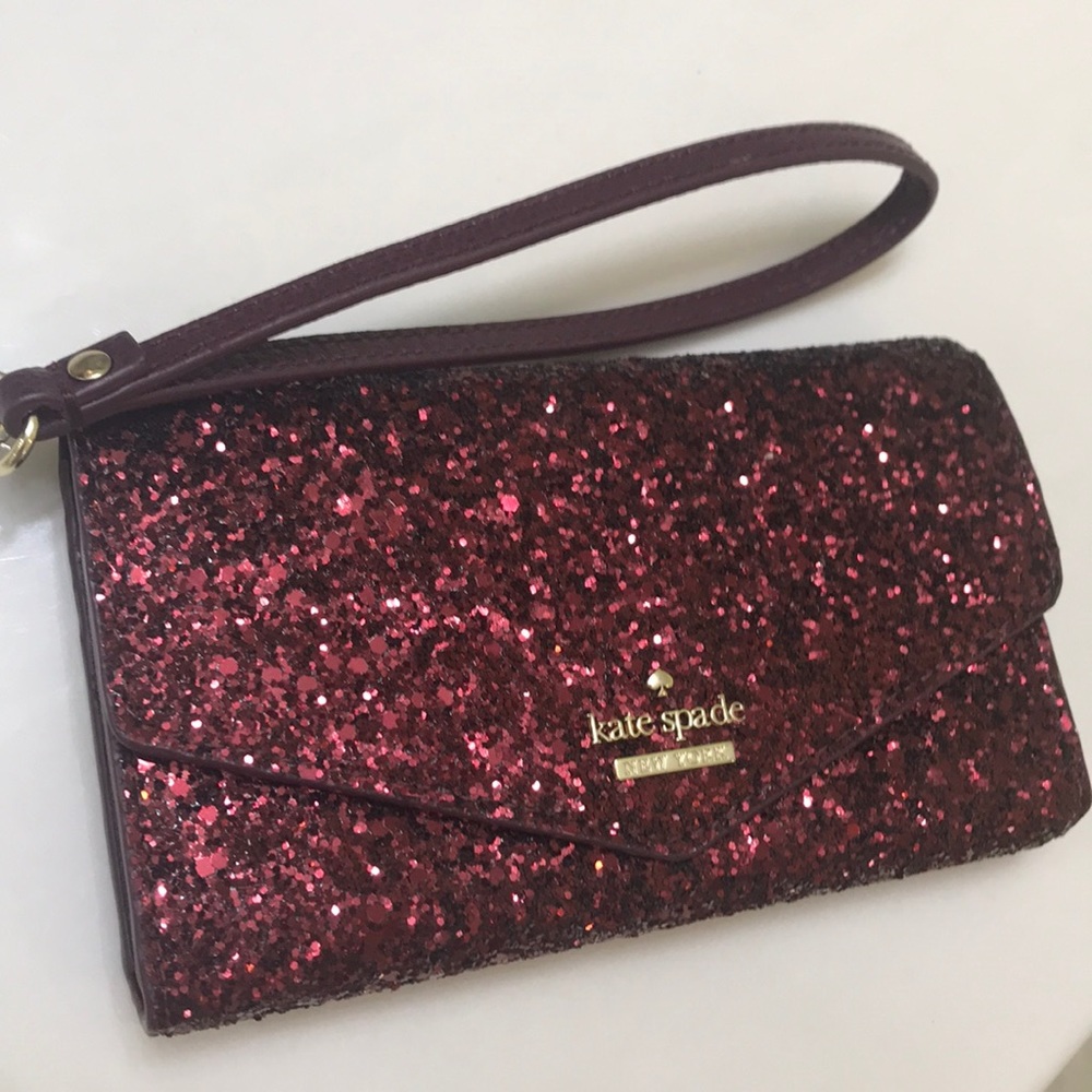 Kate Spade Envelope Wristlet Clutch Red Glitter